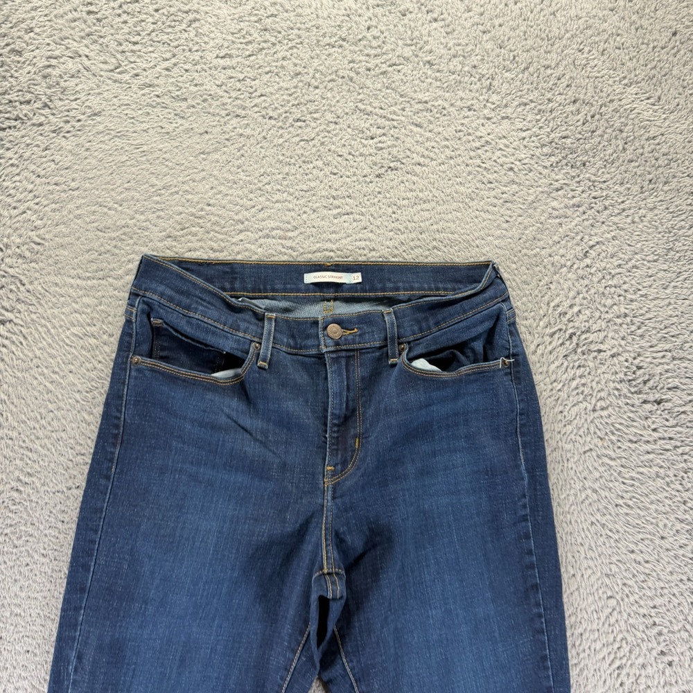 Levi's Jeans Women's 12 Blue Cotton Denim Straight Leg Classic Workwear Stretch - Picture 2 of 12